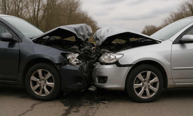 K&eacute;t aut&oacute; &uuml;tk&ouml;z&ouml;tt Mezők&ouml;vesdn&eacute;l