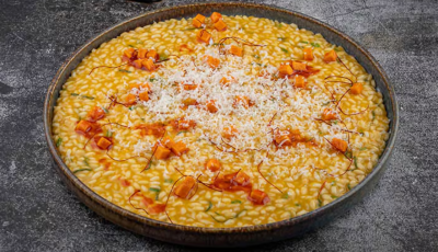 Egy kis h&eacute;tv&eacute;gi eb&eacute;dterv: s&uuml;tőt&ouml;k&ouml;s rizott&oacute; zs&aacute;ly&aacute;val &eacute;s pir&iacute;tott di&oacute;val