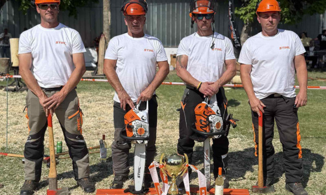 Encsi tűzolt&oacute;k &aacute;llhattak a dobog&oacute; tetej&eacute;re a STIHL Bajnokok Bajnoka fakitermelő verseny&eacute;n